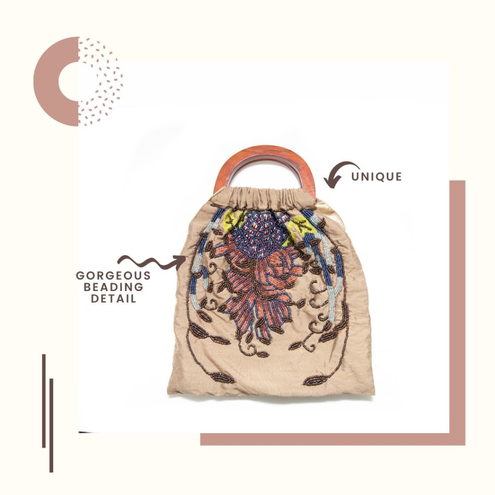 Moyna Tan Intricately Beaded Hand Bag